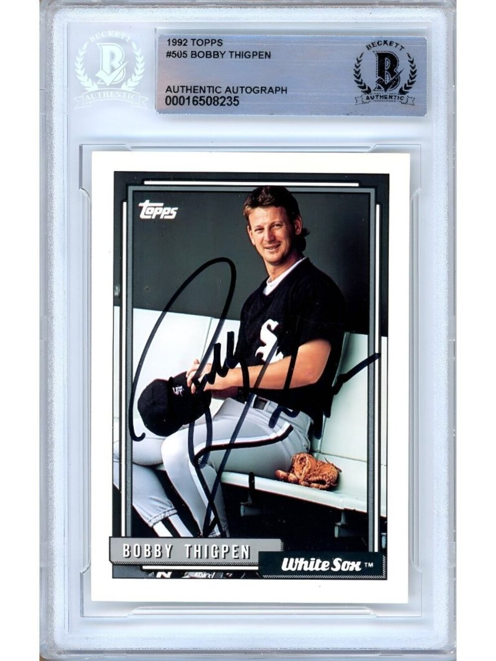 Bobby Thigpen Signed 1992 Topps #505 Chicago White Sox Beckett BAS Slabbed Auto